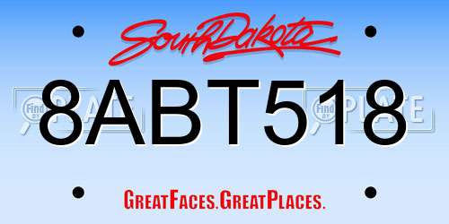 8ABT518 South Dakota License Plate
