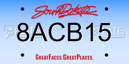 8ACB15 South Dakota License Plate