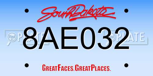 8AE032 South Dakota License Plate