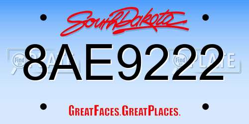 8AE9222 South Dakota License Plate
