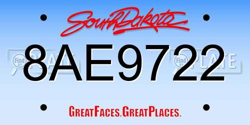 8AE9722 South Dakota License Plate