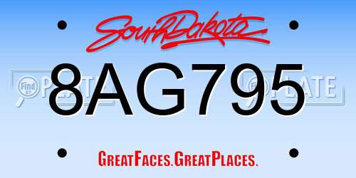 8AG795 South Dakota License Plate