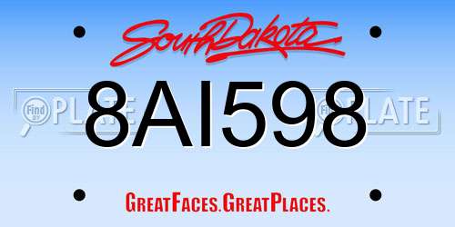 8AI598 South Dakota License Plate