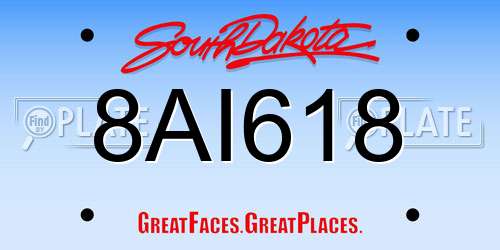 8AI618 South Dakota License Plate