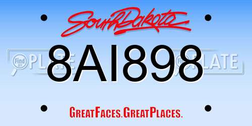 8AI898 South Dakota License Plate