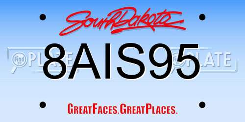 8AIS95 South Dakota License Plate