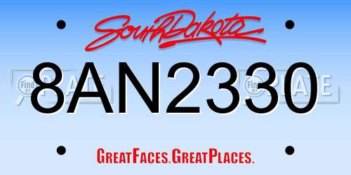 8AN2330 South Dakota License Plate