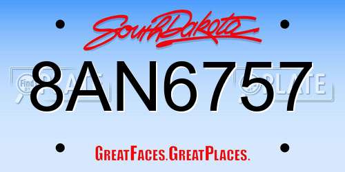 8AN6757 South Dakota License Plate