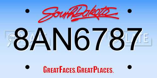 8AN6787 South Dakota License Plate