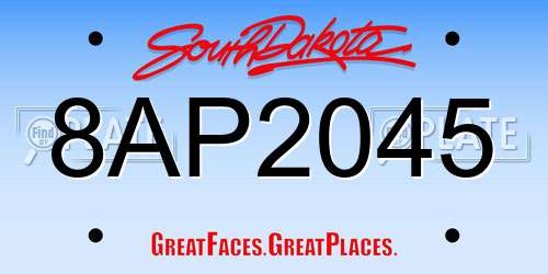 8AP2045 South Dakota License Plate