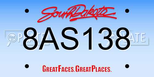 8AS138 South Dakota License Plate