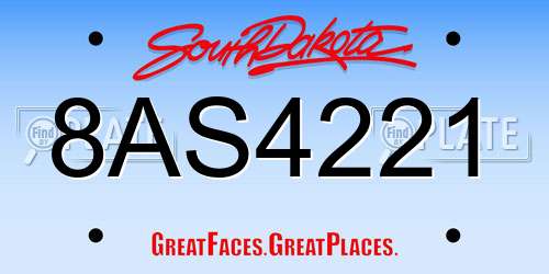 8AS4221 South Dakota License Plate
