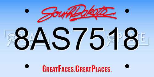 8AS7518 South Dakota License Plate