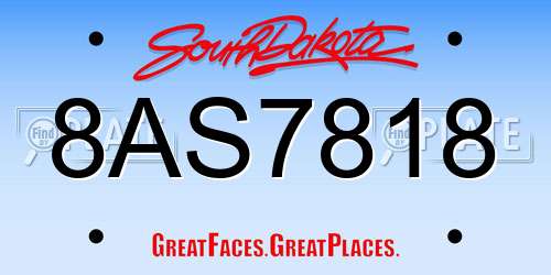 8AS7818 South Dakota License Plate