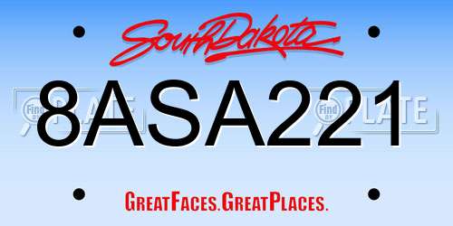 8ASA221 South Dakota License Plate
