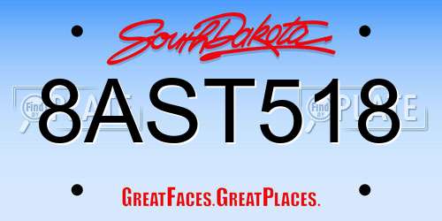 8AST518 South Dakota License Plate