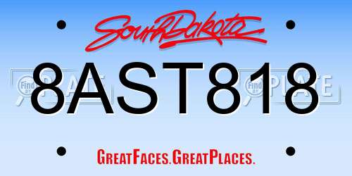 8AST818 South Dakota License Plate