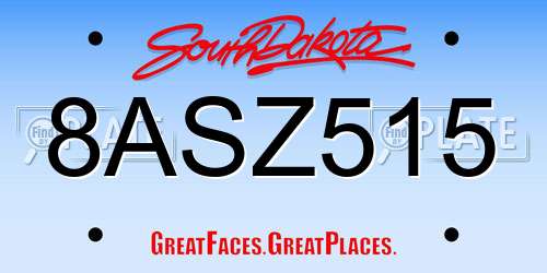 8ASZ515 South Dakota License Plate