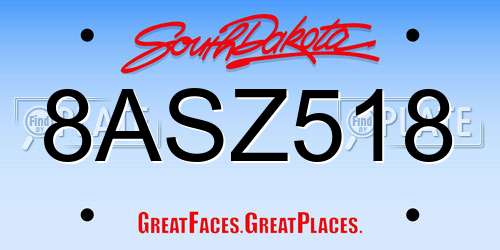 8ASZ518 South Dakota License Plate