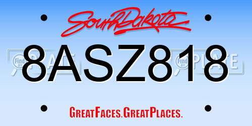 8ASZ818 South Dakota License Plate