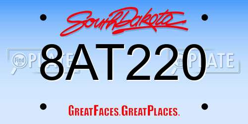 8AT220 South Dakota License Plate