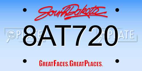 8AT720 South Dakota License Plate