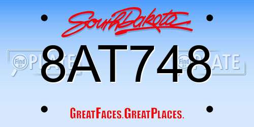 8AT748 South Dakota License Plate