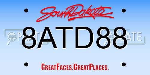 8ATD88 South Dakota License Plate