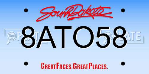 8ATO58 South Dakota License Plate
