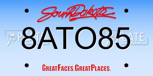 8ATO85 South Dakota License Plate