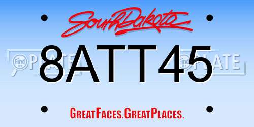 8ATT45 South Dakota License Plate