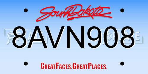8AVN908 South Dakota License Plate