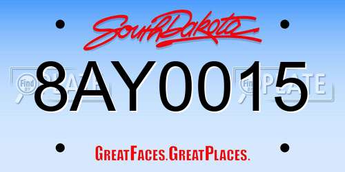 8AY0015 South Dakota License Plate
