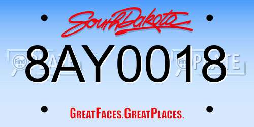 8AY0018 South Dakota License Plate