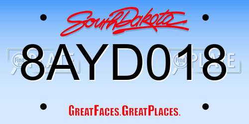 8AYD018 South Dakota License Plate