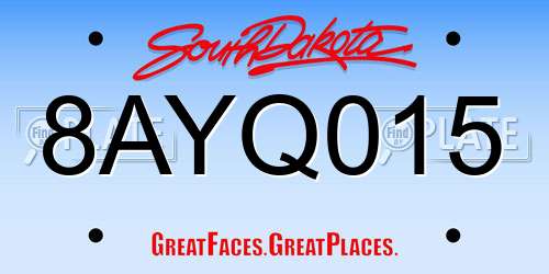 8AYQ015 South Dakota License Plate