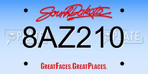 8AZ210 South Dakota License Plate