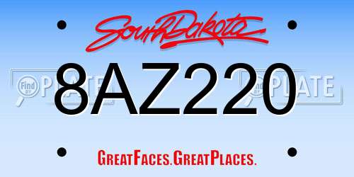 8AZ220 South Dakota License Plate