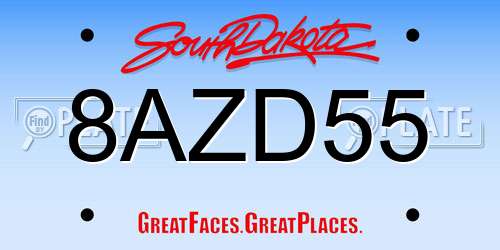 8AZD55 South Dakota License Plate