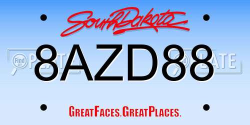 8AZD88 South Dakota License Plate
