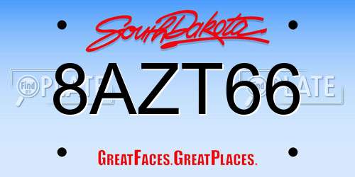 8AZT66 South Dakota License Plate