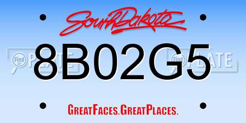 8B02G5 South Dakota License Plate