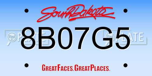 8B07G5 South Dakota License Plate