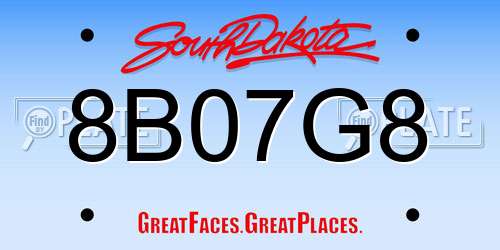 8B07G8 South Dakota License Plate