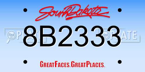 8B2333 South Dakota License Plate