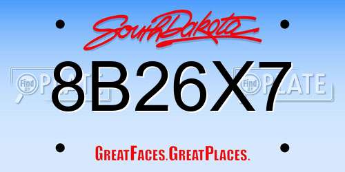 8B26X7 South Dakota License Plate
