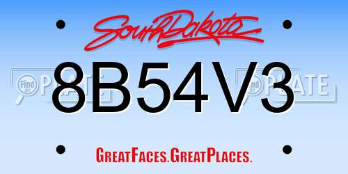 8B54V3 South Dakota License Plate