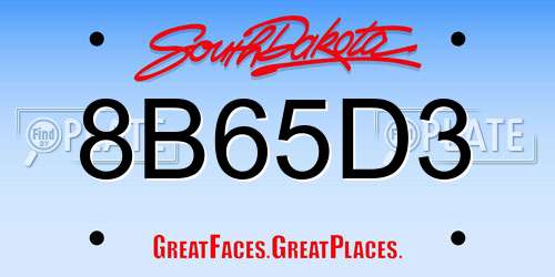 8B65D3 South Dakota License Plate