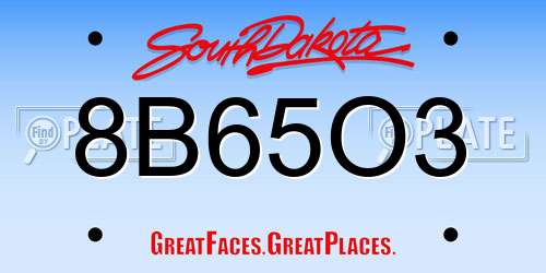 8B65O3 South Dakota License Plate