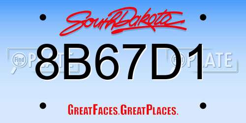 8B67D1 South Dakota License Plate